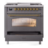 ILVE Nostalgie II 36" UP36FNMPMGG Dual Fuel Range drawer opened
