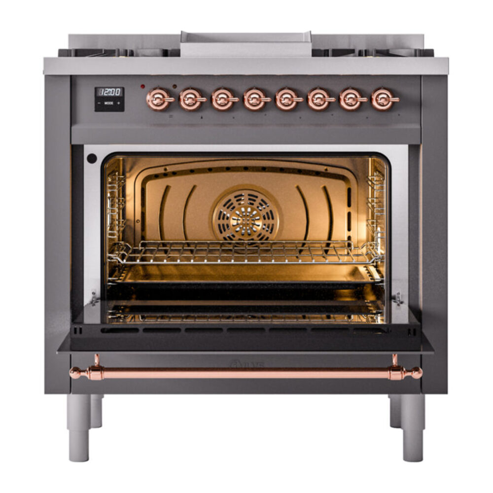 ILVE Nostalgie II 36" UP36FNMPMGP Dual Fuel Range door opened