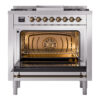 ILVE Nostalgie II 36" UP36FNMPSSB Dual Fuel Range door opened