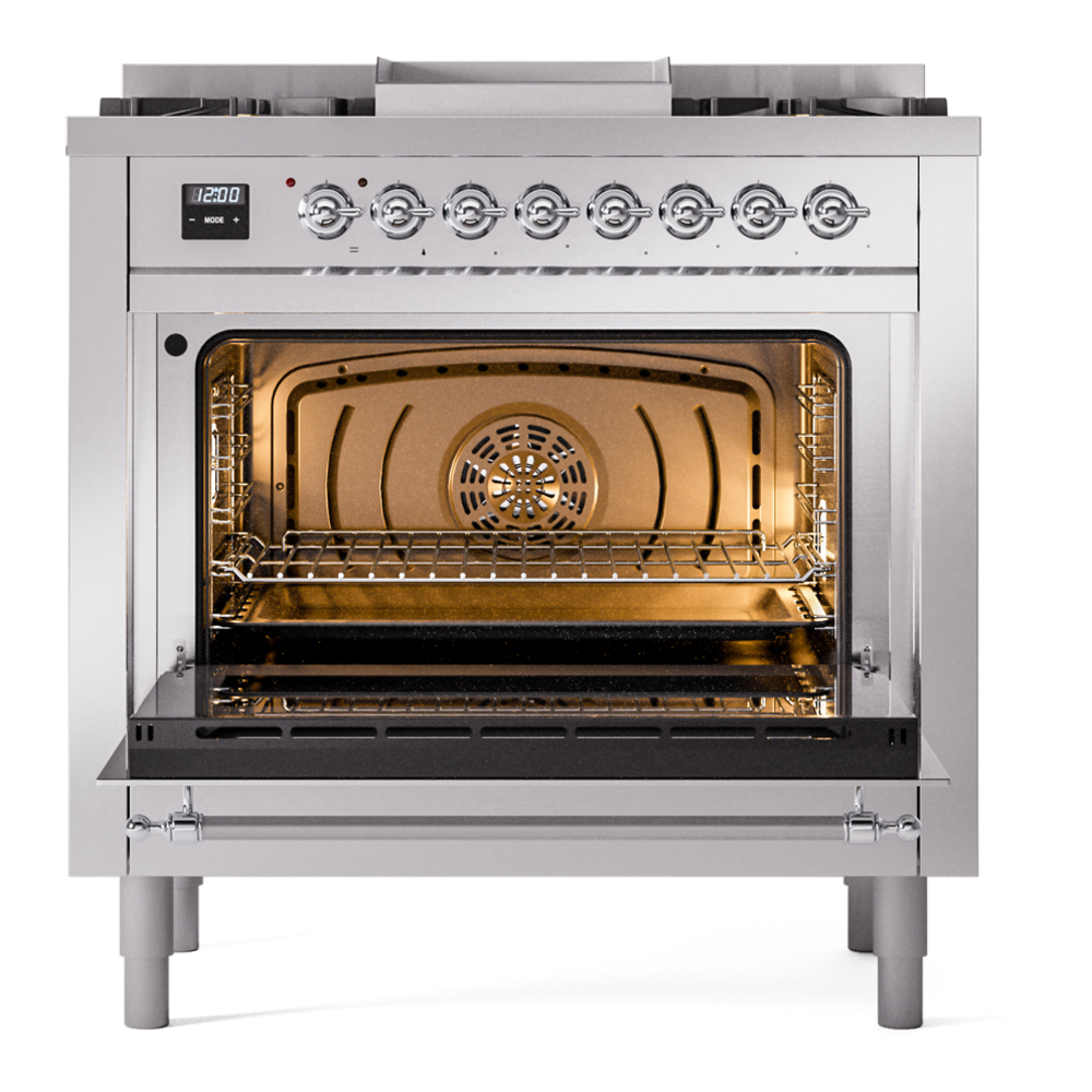ILVE Nostalgie II 36" UP36FNMPSSCLP Dual Fuel Range door opened