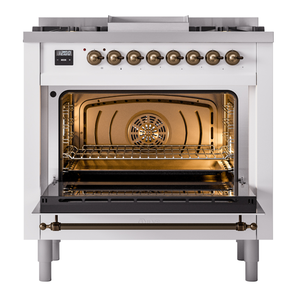 ILVE Nostalgie II 36" UP36FNMPWHB Dual Fuel Range door opened