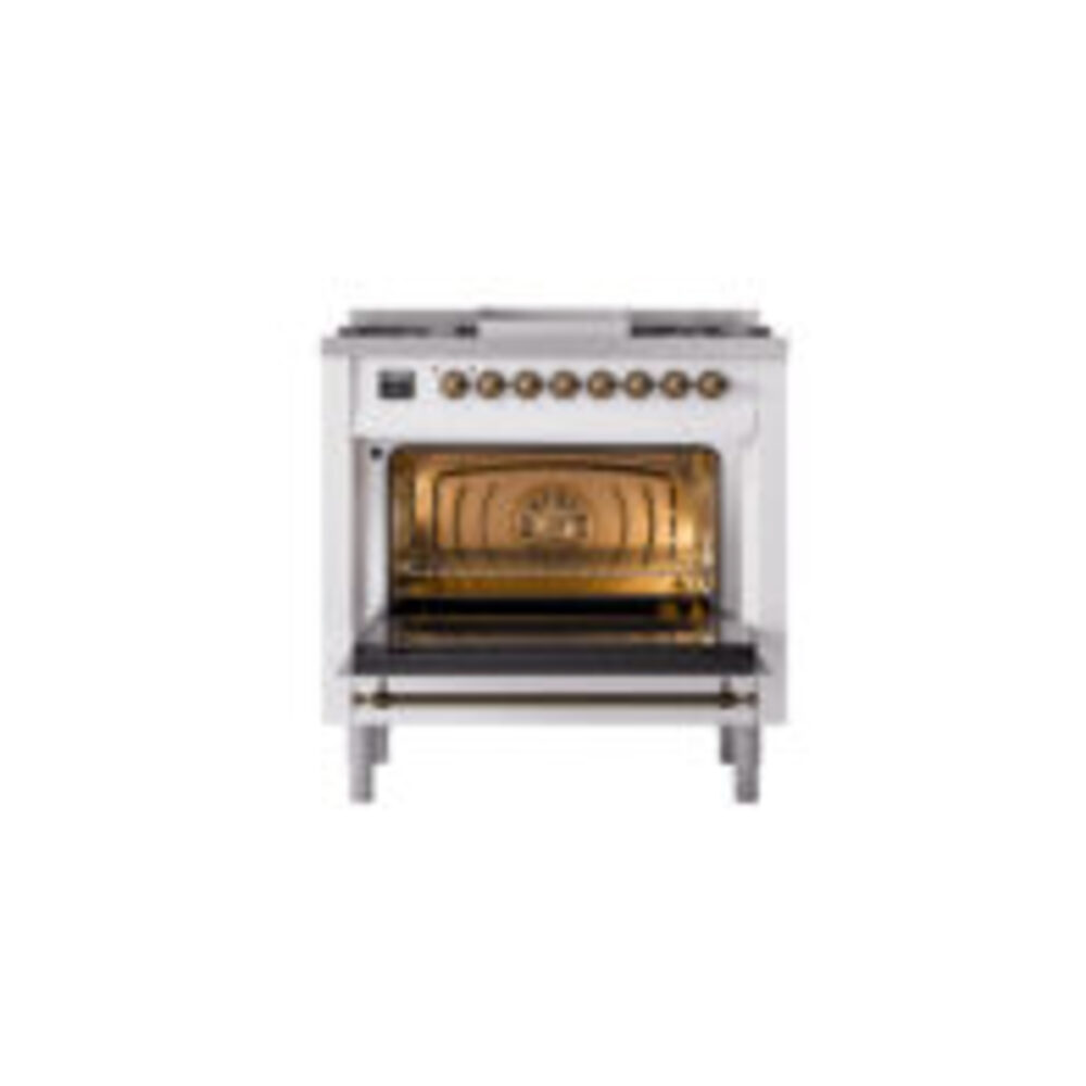 ILVE Nostalgie II 36" UP36FNMPWHB Dual Fuel Range door opened