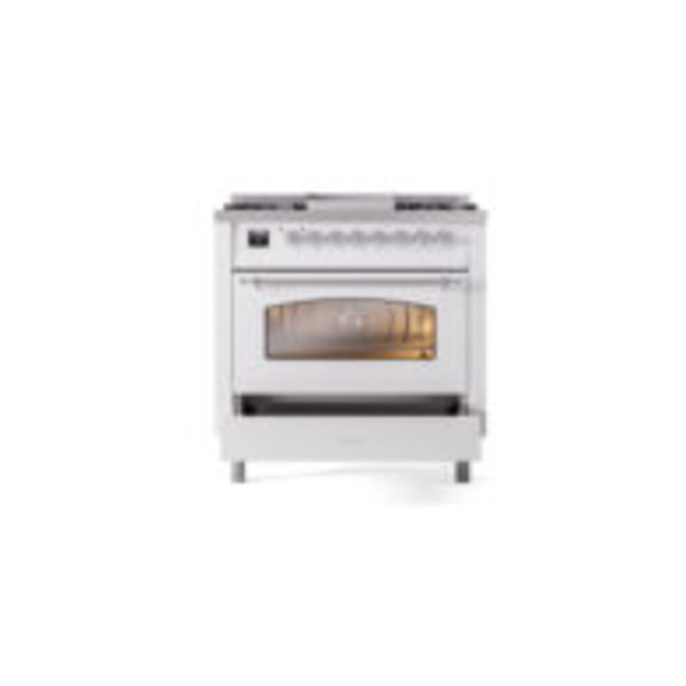 ILVE Nostalgie II 36" UP36FNMPWHC Dual Fuel Range drawer opened