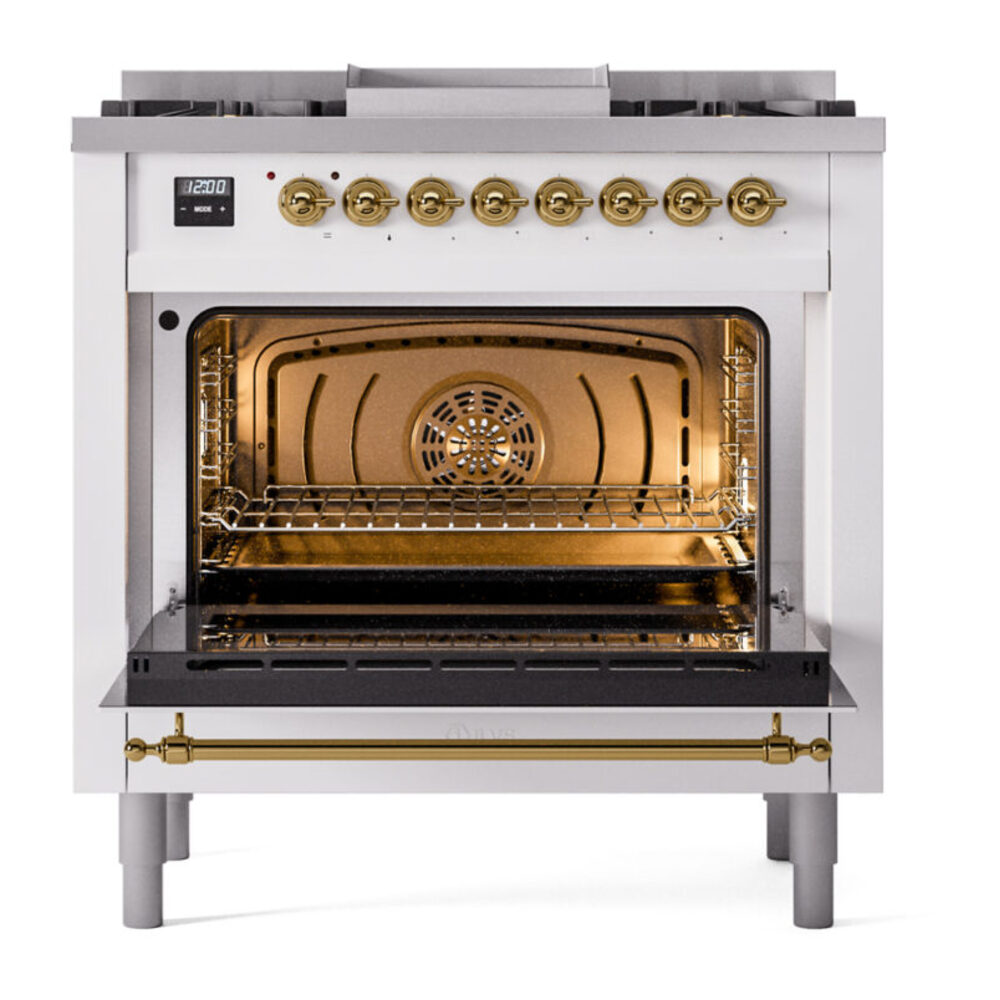 ILVE Nostalgie II 36" UP36FNMPWHG Dual Fuel Range door opened