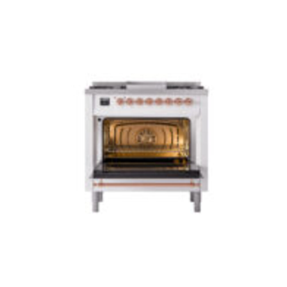 ILVE Nostalgie II 36" UP36FNMPWHP Dual Fuel Range door opened