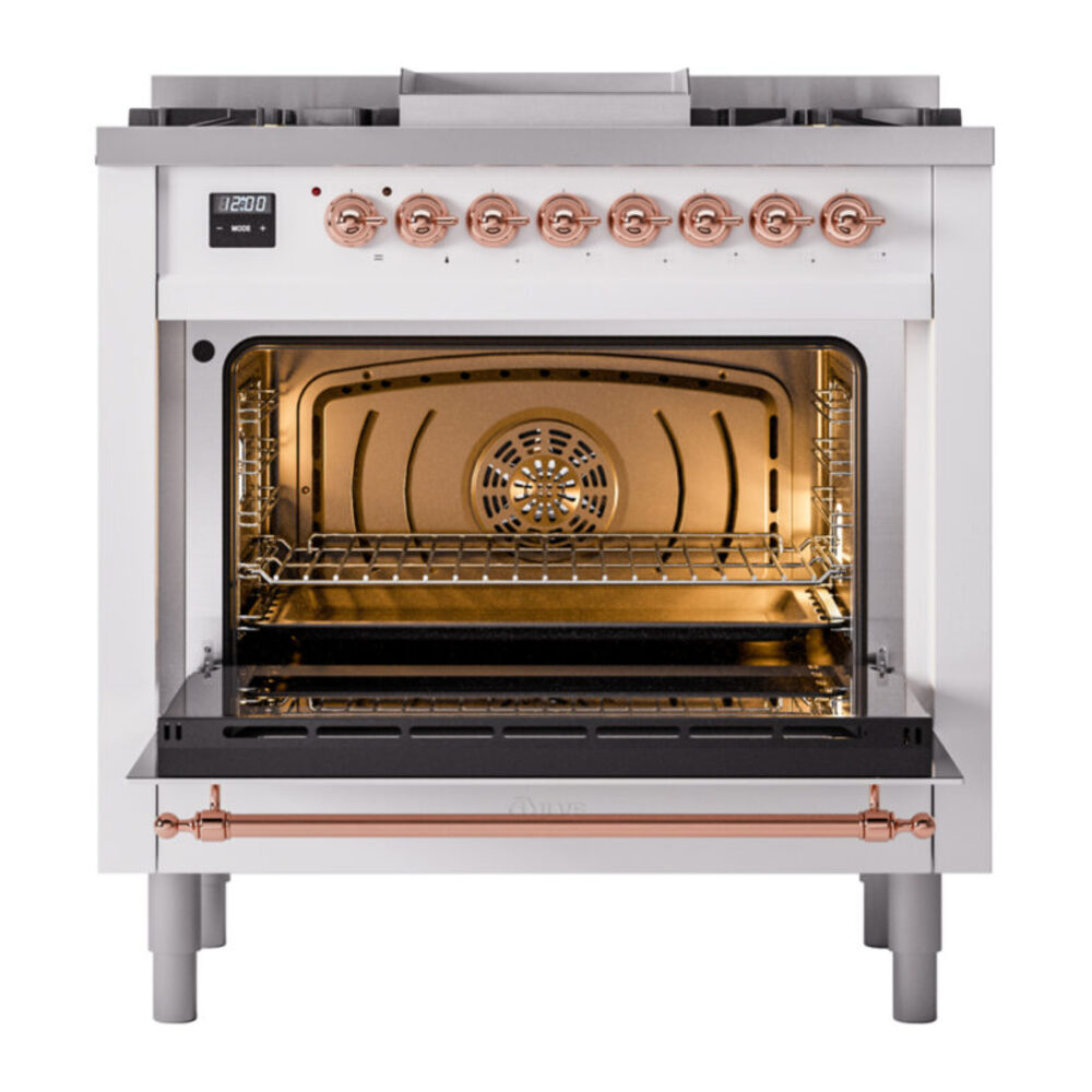 ILVE Nostalgie II 36" UP36FNMPWHP Dual Fuel Range door opened