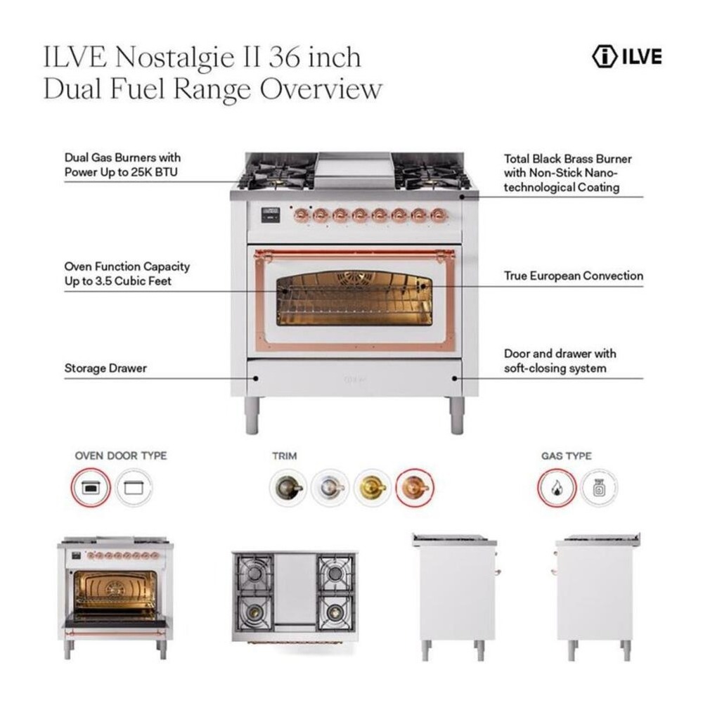 ILVE UP36FQNMPMMCLP Nostalgie II 36 inch Dual Fuel Range with 6 Burners and Griddle (Liquid Propane, Solid Door, Mediterranean Mint, Chrome) 2 ILVE UP36FNM Nostalgie II 36 inch Dual Fuel Range with 6 Burners and Griddle