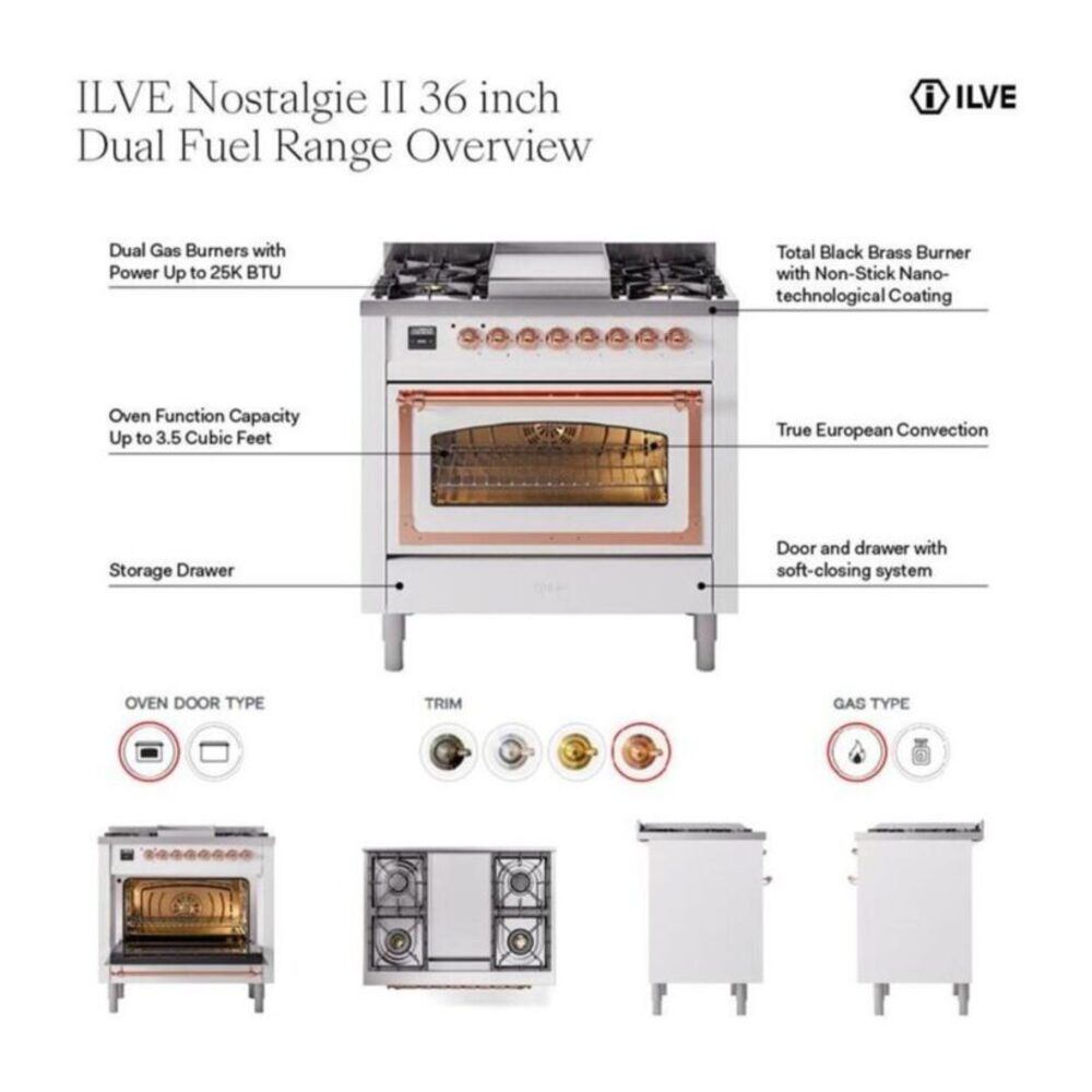 ILVE UP36FNM Nostalgie II 36 inch Dual Fuel Range with 6 Burners and Griddle