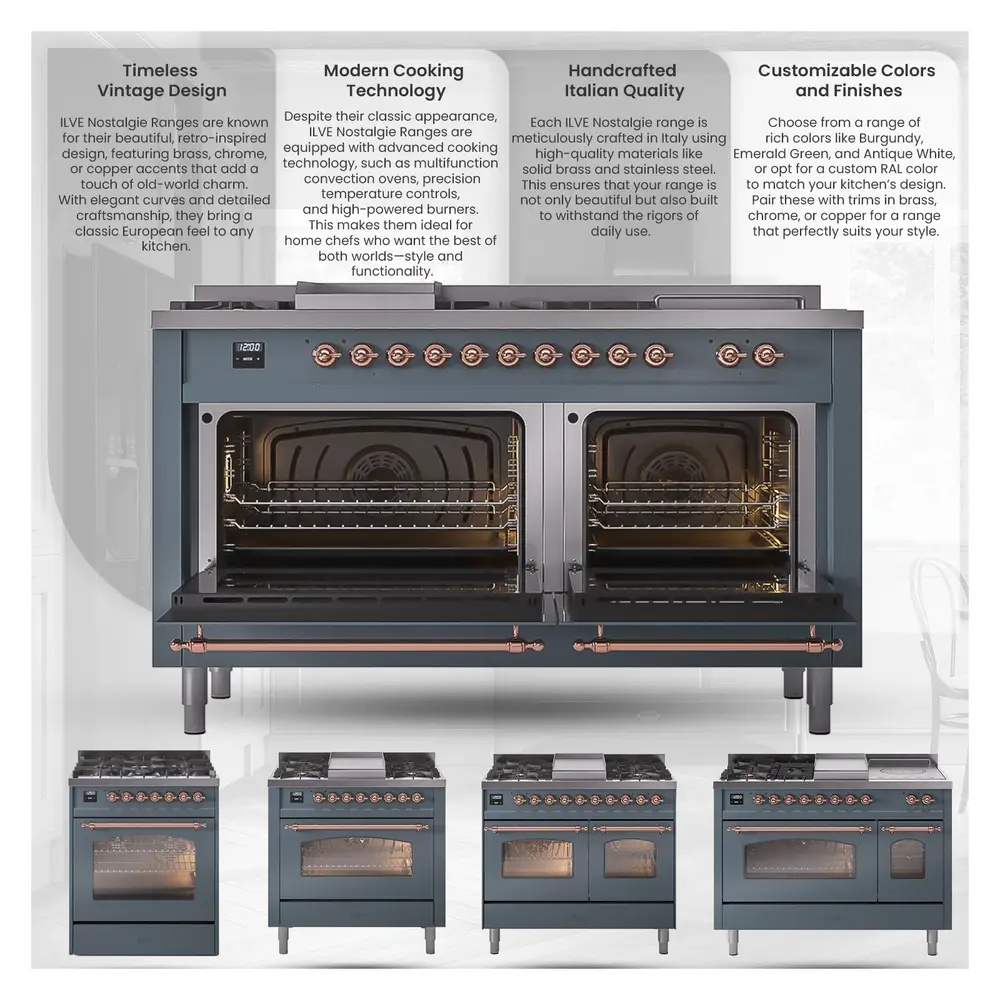 Nostalgia Ranges ILVE UP488NMPMGG Nostalgie II 48 inch Dual Fuel Range with 8 Total ...