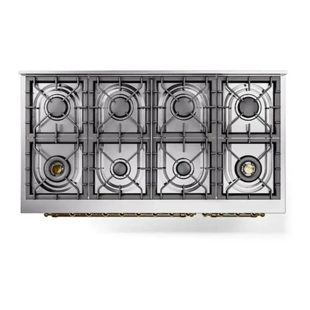ILVE UP488NMPMGG Nostalgie II 48 inch Dual Fuel Range with 8 Black Brass Sealed Burners, Brass Trim (Limited Edition) (Natural Gas, Graphite Matte) 7 UP488NMPMGG cooktop