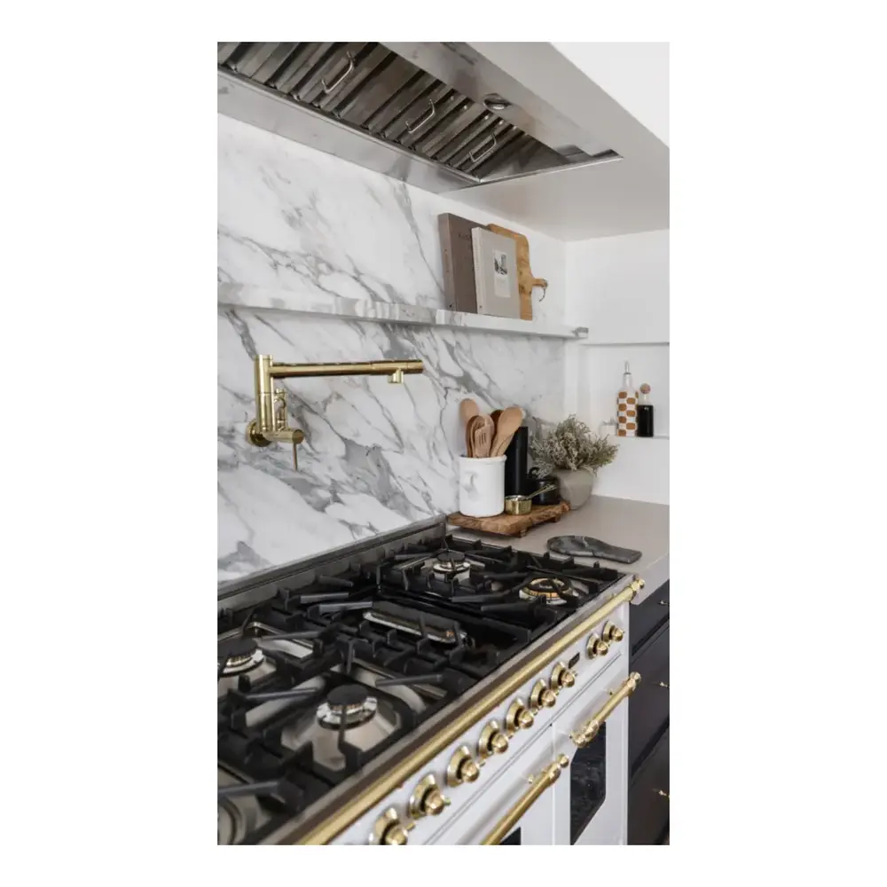 ILVE UP488NMP Nostalgie II 48 inch Dual Fuel Range with 8 Total Black Brass Sealed Burners, Brass Trim (Limited Edition)