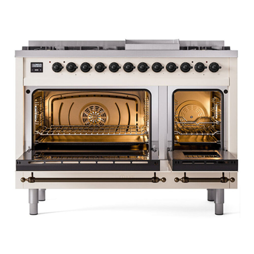 ILVE UP48FNMPAWBLP Nostalgie II 48 inch Dual Fuel Range with 5.02 cu. ft. Total Double Oven Capacity (8 Sealed Burners + Griddle, Liquid Propane, Triple Glass Door, Antique White, Burnished) 5 ILVE UP48F Nostalgie II 48 inch Dual Fuel Range with 5.02 cu. ft. Total Double Oven Capacity
