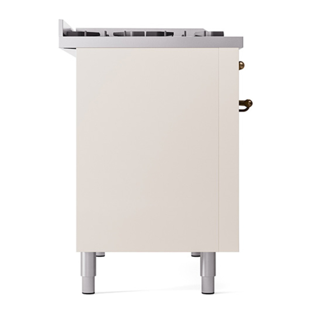 ILVE UP48FNMPAWBLP Nostalgie II 48 inch Dual Fuel Range with 5.02 cu. ft. Total Double Oven Capacity (8 Sealed Burners + Griddle, Liquid Propane, Triple Glass Door, Antique White, Burnished) 11 ILVE_UP48FNMPAWBLP_Nostalgie_II_48"_Dual_Fuel_Range_left_side