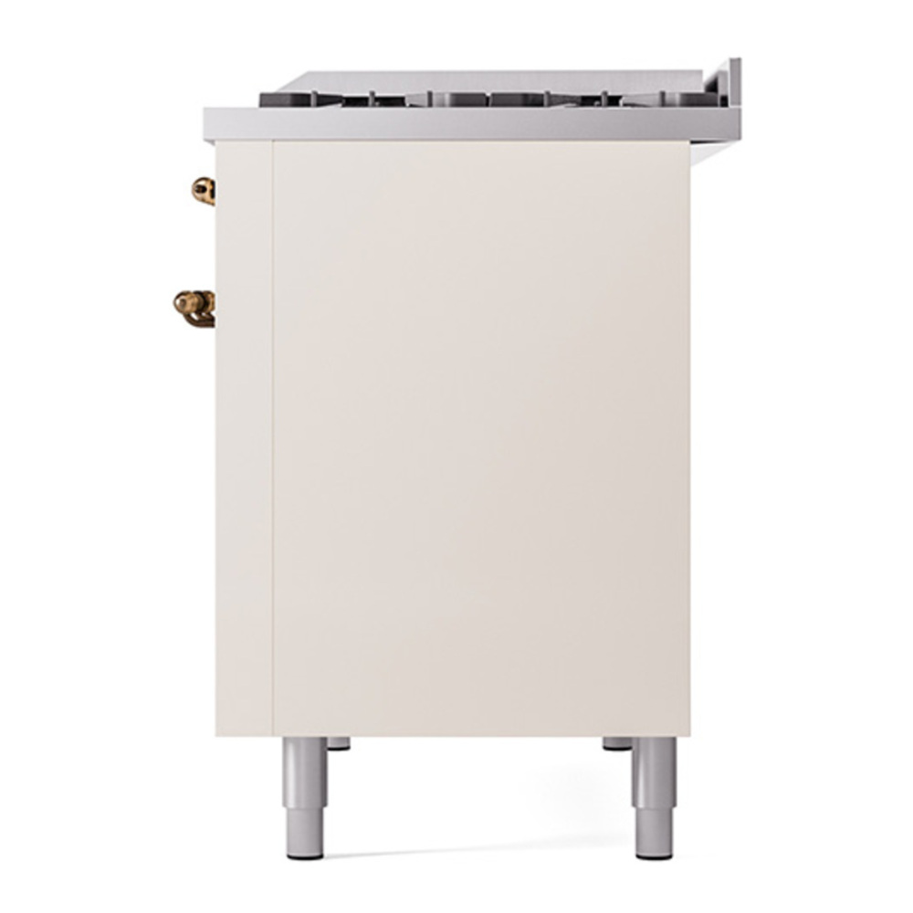 ILVE UP48FNMPAWB Nostalgie II 48 inch Dual Fuel Range with 5.02 cu. ft. Total Double Oven Capacity (8 Sealed Burners + Griddle, Natural Gas, Triple Glass Door, Antique White, Burnished) 12 ILVE_UP48FNMPAWB_Nostalgie_II_48"_Dual_Fuel_Range_right_side