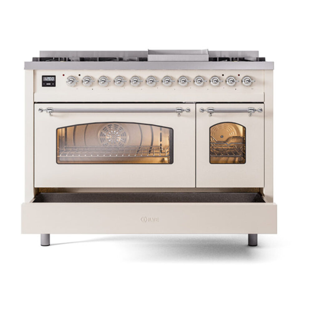 ILVE_UP48FNMPAWC_Nostalgie_II_48"_Dual_Fuel_Range_drawer_opened