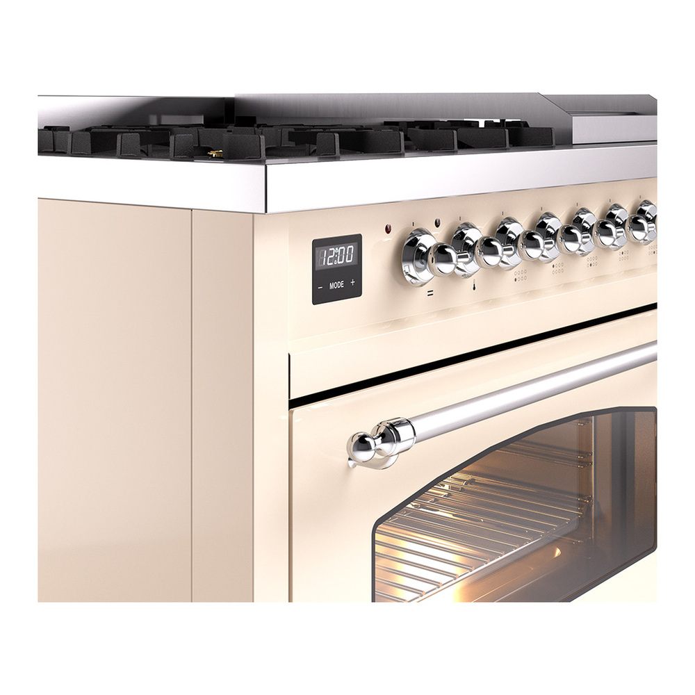 ILVE UP48FNMPAWC Nostalgie II 48 inch Dual Fuel Range with 5.02 cu. ft. Total Double Oven Capacity (8 Sealed Burners + Griddle, Natural Gas, Triple Glass Door, Antique White, Chrome) 9 ILVE_UP48FNMPAWC_Nostalgie_II_48"_Dual_Fuel_Range_details