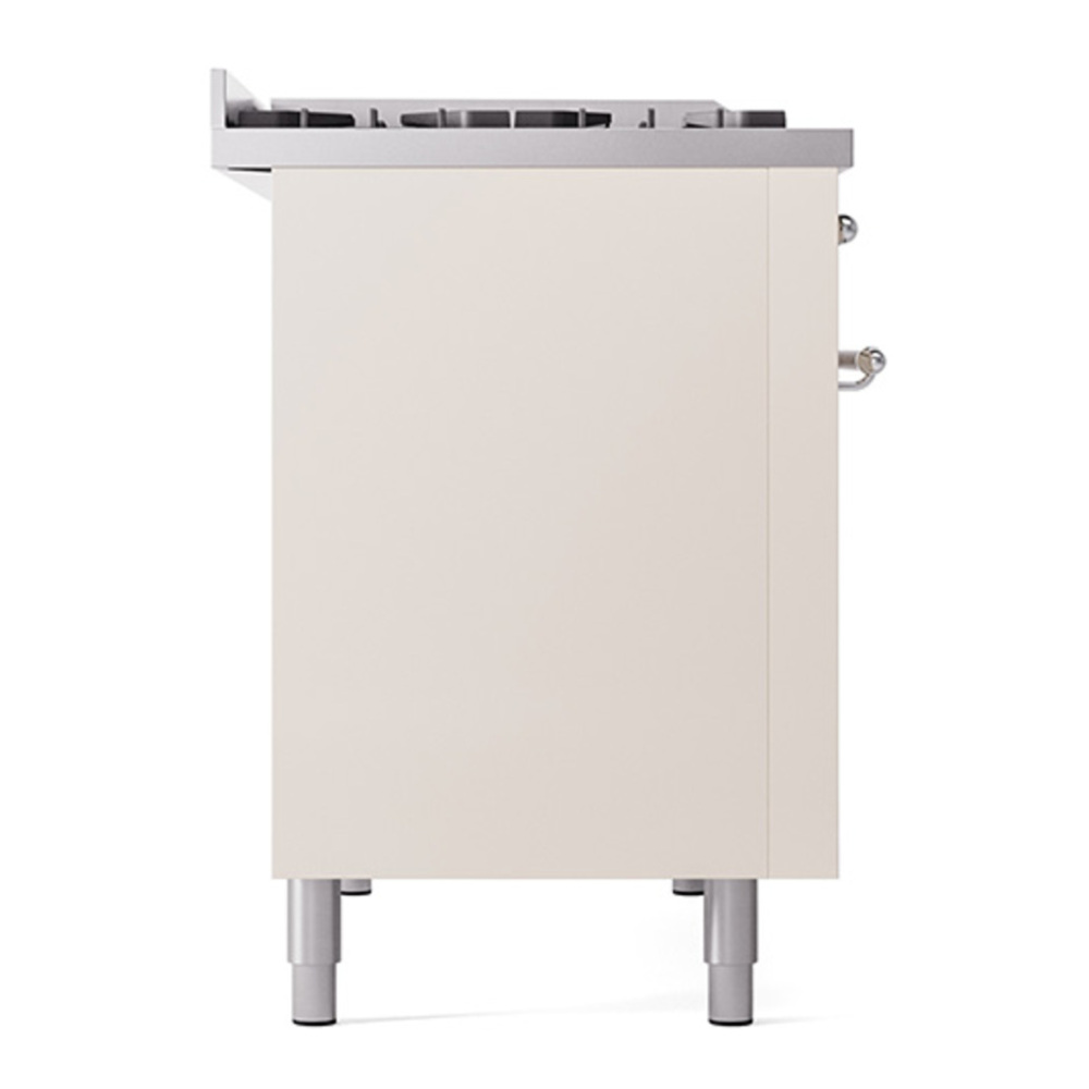 ILVE UP48FNMPAWC Nostalgie II 48 inch Dual Fuel Range with 5.02 cu. ft. Total Double Oven Capacity (8 Sealed Burners + Griddle, Natural Gas, Triple Glass Door, Antique White, Chrome) 11 ILVE_UP48FNMPAWC_Nostalgie_II_48"_Dual_Fuel_Range_left_side