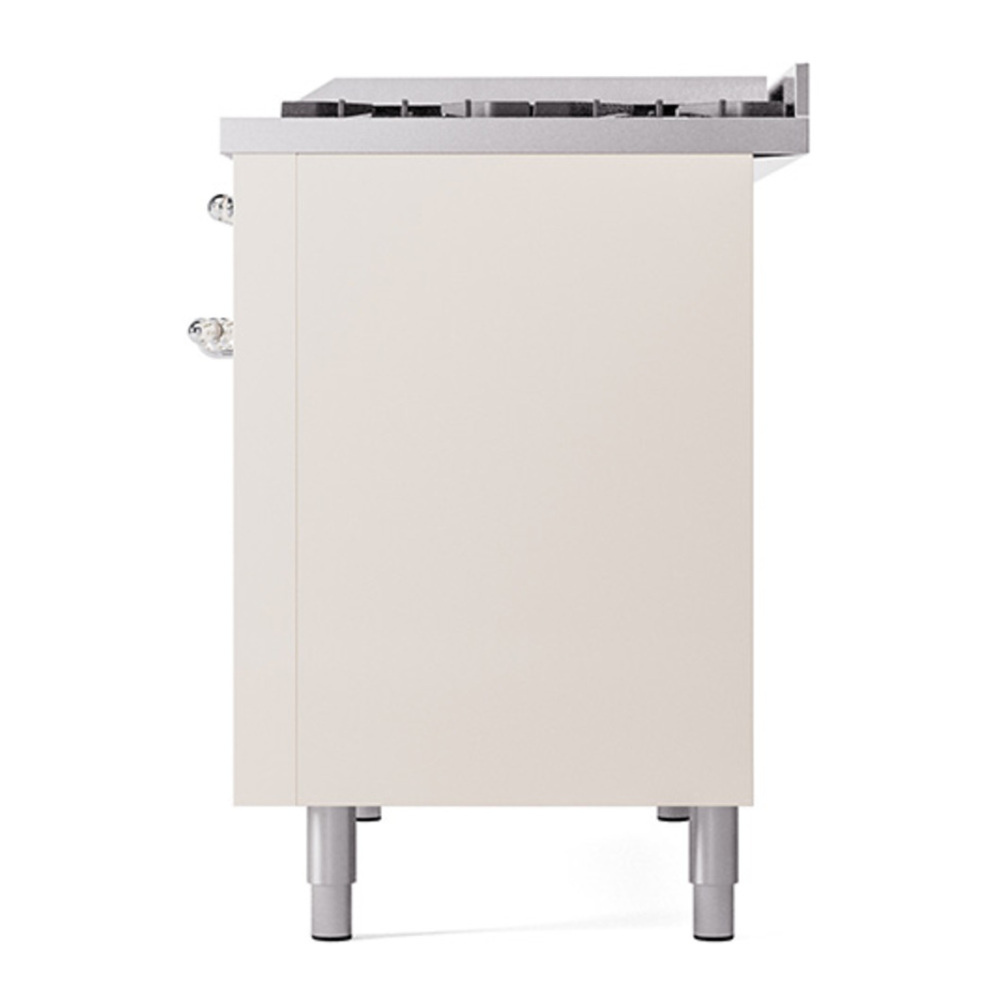 ILVE UP48FNMPAWC Nostalgie II 48 inch Dual Fuel Range with 5.02 cu. ft. Total Double Oven Capacity (8 Sealed Burners + Griddle, Natural Gas, Triple Glass Door, Antique White, Chrome) 12 ILVE_UP48FNMPAWC_Nostalgie_II_48"_Dual_Fuel_Range_right_side