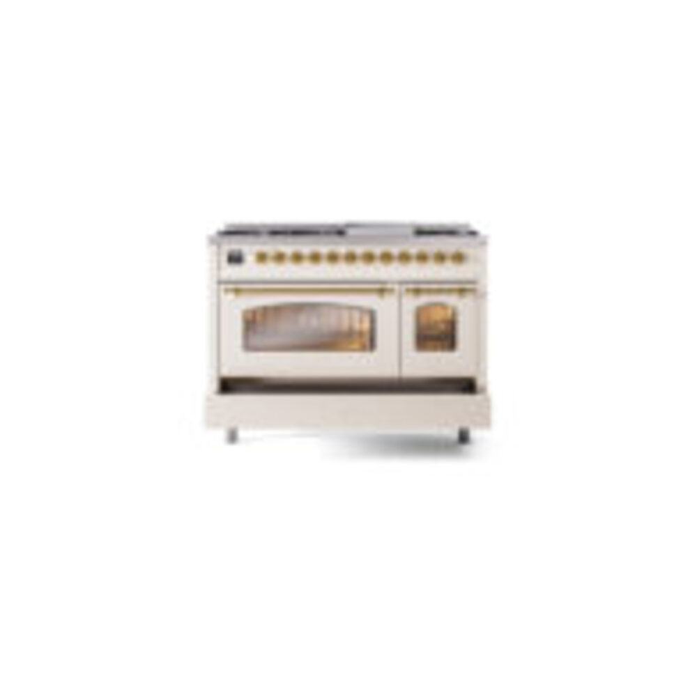 ILVE_UP48FNMPAWGLP_Nostalgie_II_48"_Dual_Fuel_Range_drawer_opened