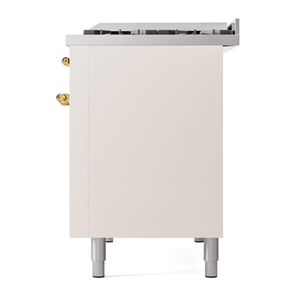 ILVE UP48FNMPAWGLP Nostalgie II 48 inch Dual Fuel Range with 5.02 cu. ft. Total Double Oven Capacity (8 Sealed Burners + Griddle, Liquid Propane, Triple Glass Door, Antique White, Brass) 12 ILVE_UP48FNMPAWGLP_Nostalgie_II_48"_Dual_Fuel_Range_right_side
