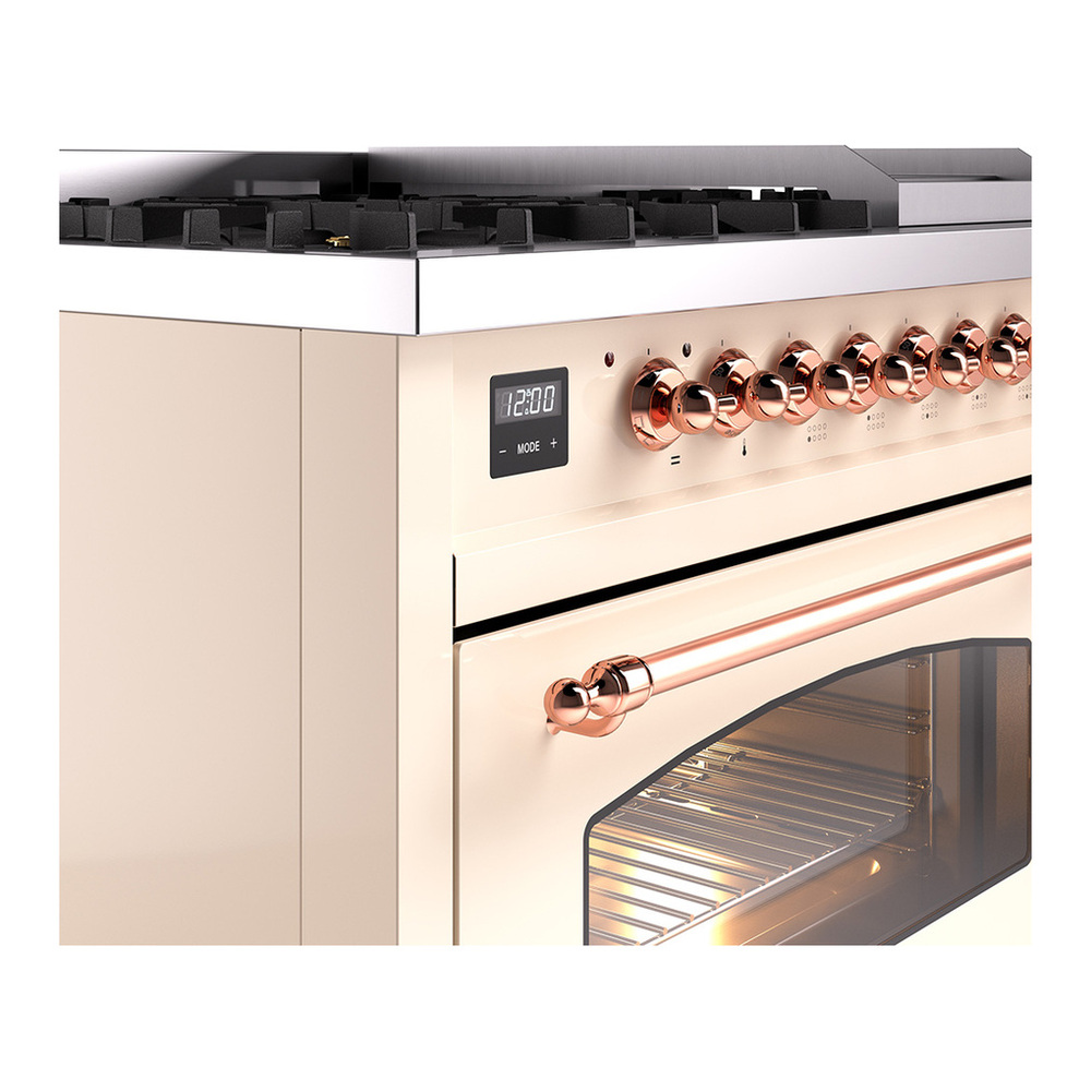 ILVE UP48FNMPAWPLP Nostalgie II 48 inch Dual Fuel Range with 5.02 cu. ft. Total Double Oven Capacity (8 Sealed Burners + Griddle, Liquid Propane, Triple Glass Door, Antique White, Copper) 9 ILVE_UP48FNMPAWPLP_Nostalgie_II_48"_Dual_Fuel_Range_details