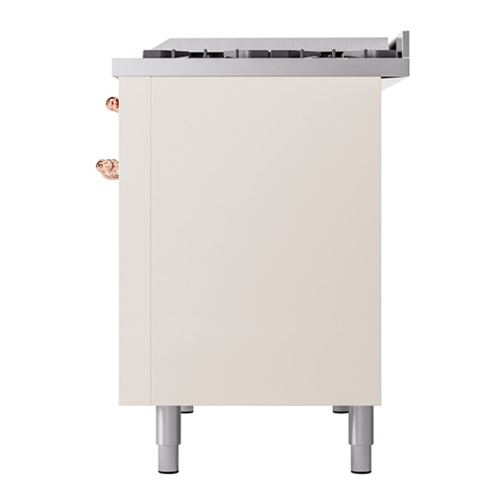 ILVE UP48FNMPAWPLP Nostalgie II 48 inch Dual Fuel Range with 5.02 cu. ft. Total Double Oven Capacity (8 Sealed Burners + Griddle, Liquid Propane, Triple Glass Door, Antique White, Copper) 12 ILVE_UP48FNMPAWPLP_Nostalgie_II_48"_Dual_Fuel_Range_right_side