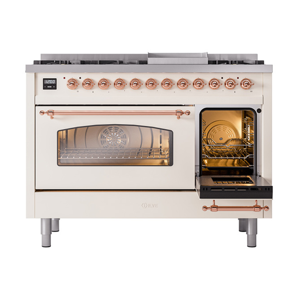 ILVE_UP48FNMPAWP_Nostalgie_II_48"_Dual_Fuel_Range_side_oven_door_opened