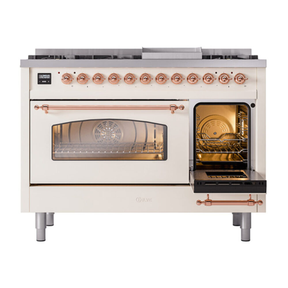 ILVE_UP48FNMPAWP_Nostalgie_II_48"_Dual_Fuel_Range_side_oven_door_opened