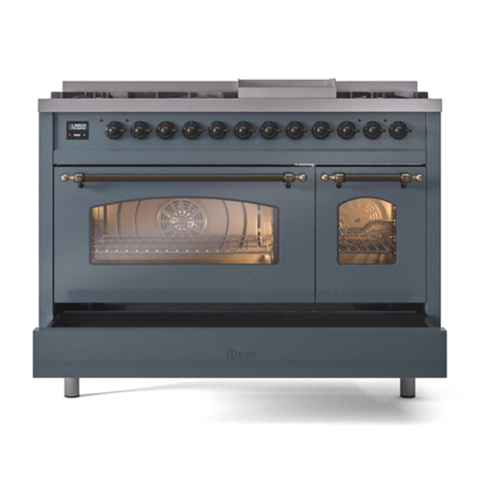 ILVE_UP48FNMPBGB_Nostalgie_II_48"_Dual_Fuel_Range_drawer_opened