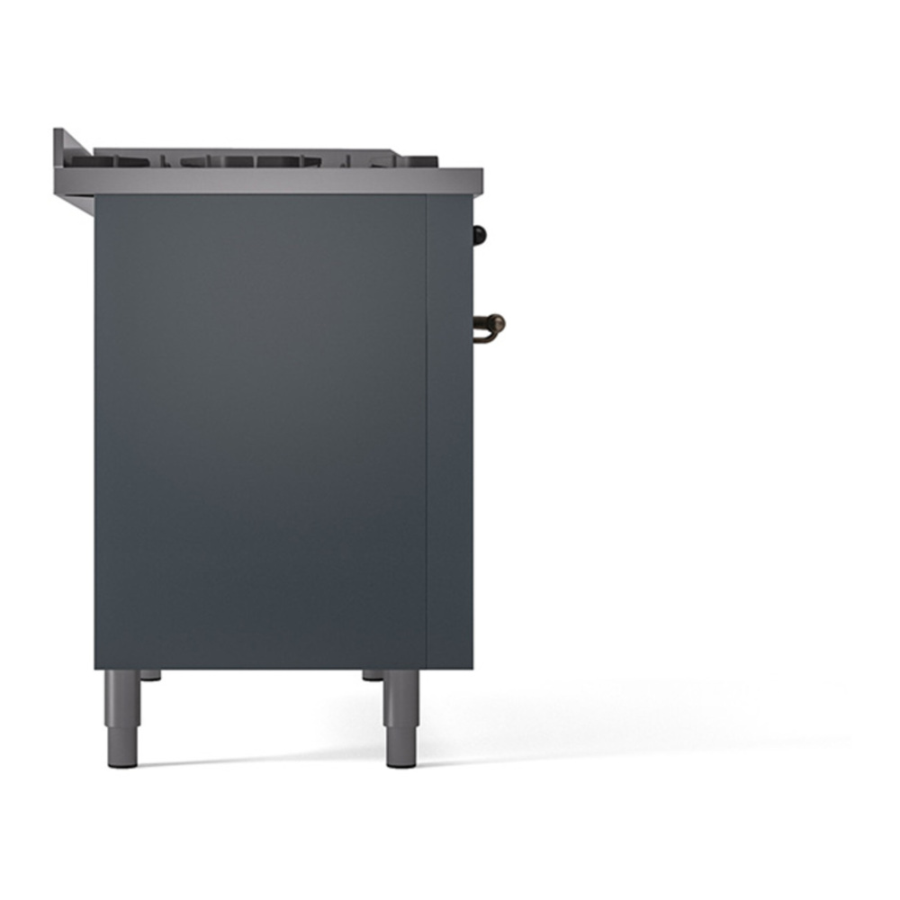 ILVE UP48FNMPBGB Nostalgie II 48 inch Dual Fuel Range with 5.02 cu. ft. Total Double Oven Capacity (8 Sealed Burners + Griddle, Natural Gas, Triple Glass Door, Blue Grey, Burnished) 14 ILVE_UP48FNMPBGB_Nostalgie_II_48"_Dual_Fuel_Range_left_side