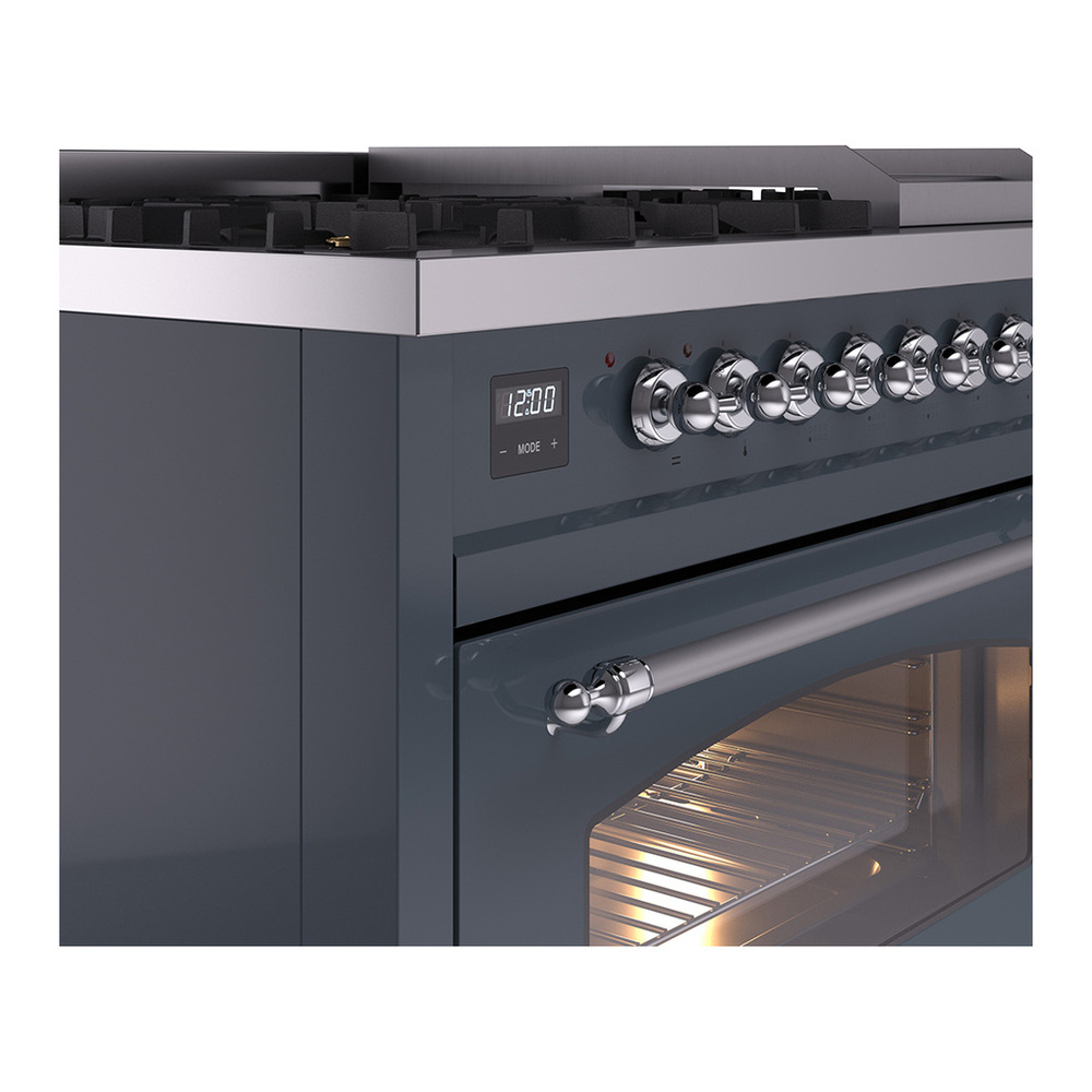 ILVE UP48FNMPBGCLP Nostalgie II 48 inch Dual Fuel Range with 5.02 cu. ft. Total Double Oven Capacity (8 Sealed Burners + Griddle, Liquid Propane, Triple Glass Door, Blue Grey, Chrome) 9 ILVE_UP48FNMPBGCLP_Nostalgie_II_48"_Dual_Fuel_Range_details