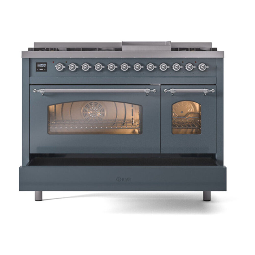 ILVE_UP48FNMPBGC_Nostalgie_II_48"_Dual_Fuel_Range_drawer_opened