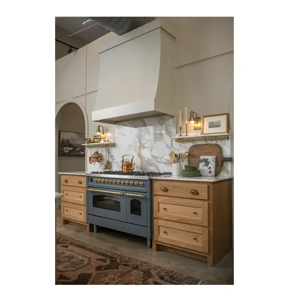 ILVE UP48FNMPBGGLP Nostalgie II 48 inch Dual Fuel Range with 5.02 cu. ft. Total Double Oven Capacity (8 Sealed Burners + Griddle, Liquid Propane, Triple Glass Door, Blue Grey, Brass) 8 ILVE UP48F Nostalgie II 48 inch Dual Fuel Range