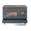 ILVE_UP48FNMPBGGLP_Nostalgie_II_48"_Dual_Fuel_Range_drawer_opened