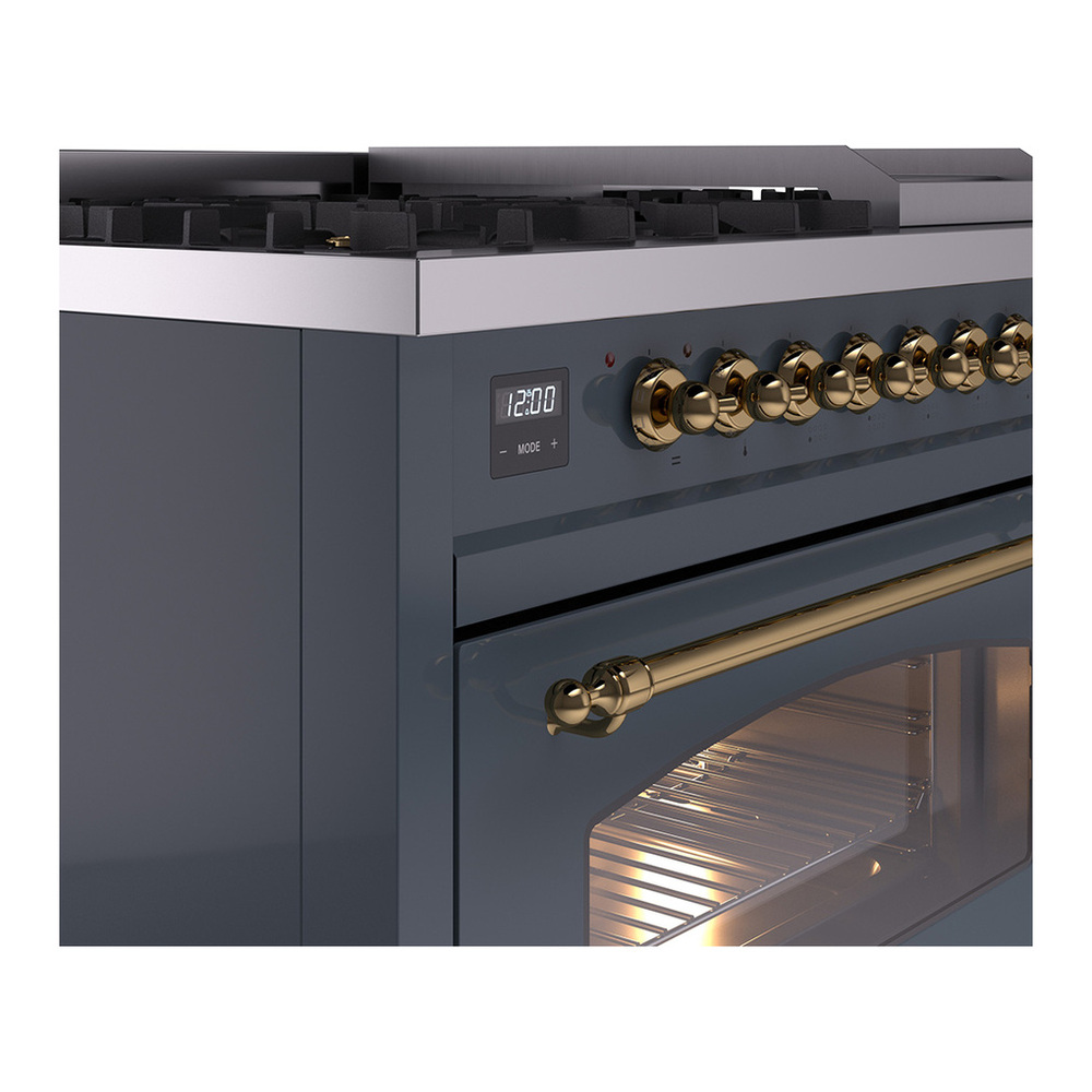 ILVE UP48FNMPBGGLP Nostalgie II 48 inch Dual Fuel Range with 5.02 cu. ft. Total Double Oven Capacity (8 Sealed Burners + Griddle, Liquid Propane, Triple Glass Door, Blue Grey, Brass) 19 ILVE_UP48FNMPBGGLP_Nostalgie_II_48"_Dual_Fuel_Range_details