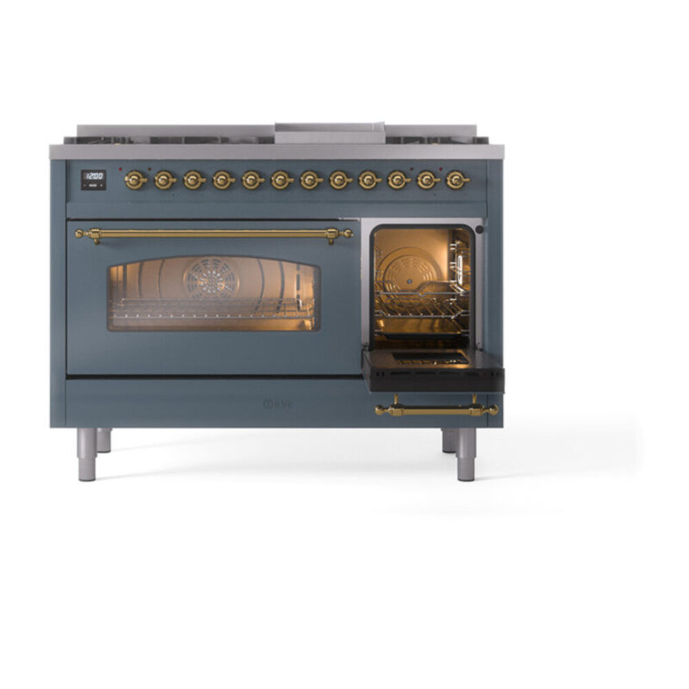 ILVE_UP48FNMPBGG_Nostalgie_II_48"_Dual_Fuel_Range_side_oven_door_opened