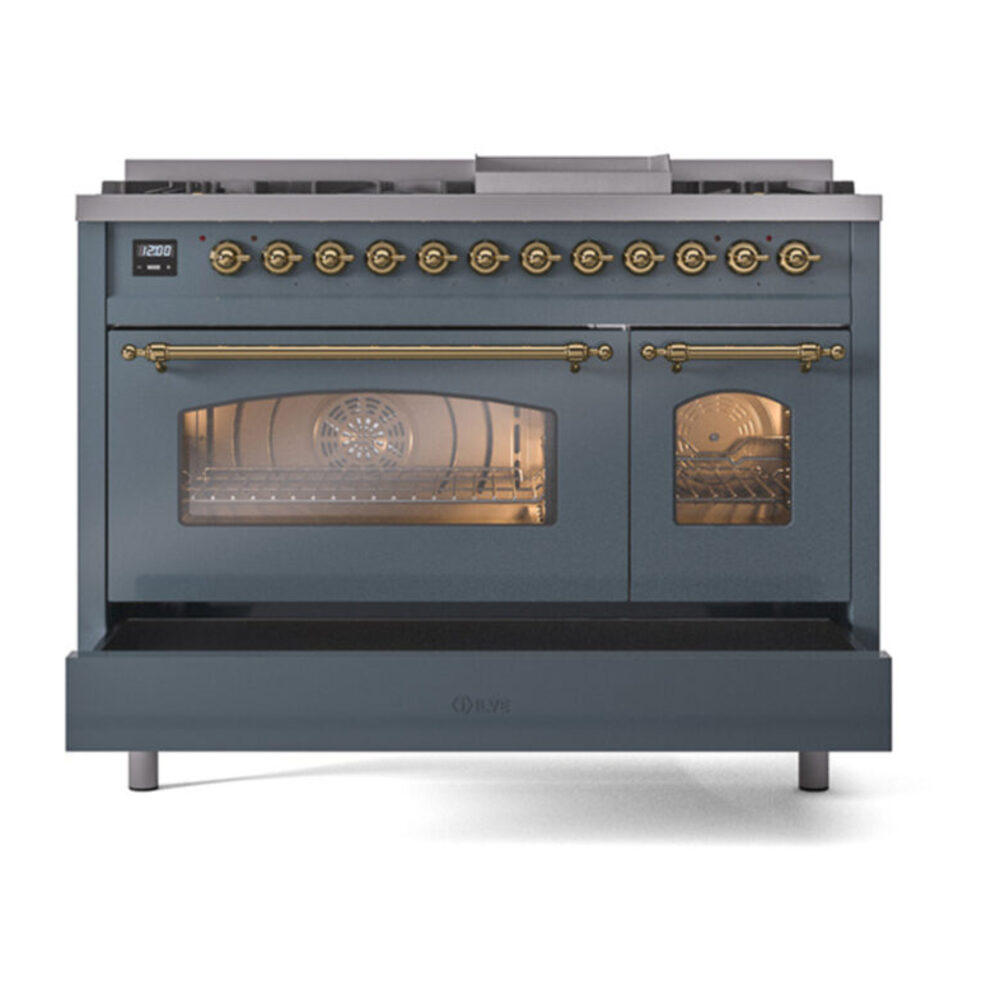 ILVE_UP48FNMPBGG_Nostalgie_II_48"_Dual_Fuel_Range_drawer_opened