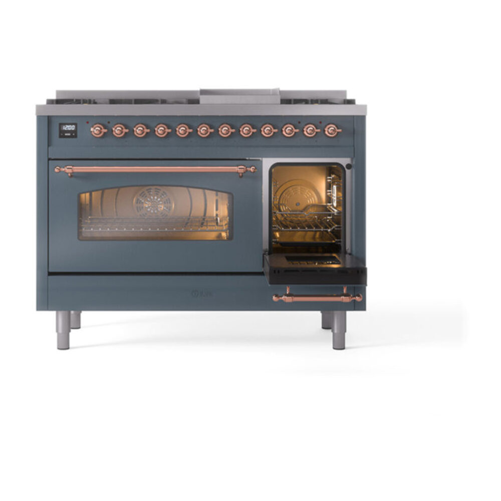 ILVE_UP48FNMPBGPLP_Nostalgie_II_48"_Dual_Fuel_Range_side_oven_door_opened