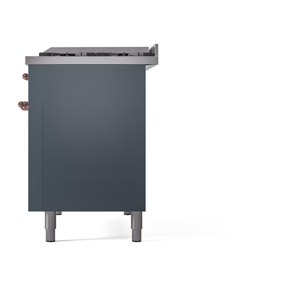 ILVE UP48FNMPBGPLP Nostalgie II 48 inch Dual Fuel Range with 5.02 cu. ft. Total Double Oven Capacity (8 Sealed Burners + Griddle, Liquid Propane, Triple Glass Door, Blue Grey, Copper) 12 ILVE_UP48FNMPBGPLP_Nostalgie_II_48"_Dual_Fuel_Range_right_side