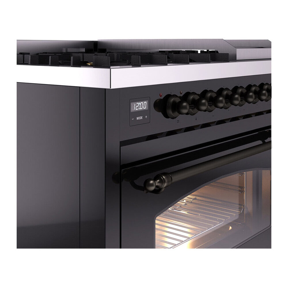 ILVE UP48FNMPBKBLP Nostalgie II 48 inch Dual Fuel Range with 5.02 cu. ft. Total Double Oven Capacity (8 Sealed Burners + Griddle, Liquid Propane, Triple Glass Door, Glossy Black, Burnished) 9 ILVE UP48F Nostalgie II 48 inch Dual Fuel Range with 5.02 cu. ft. Total Double Oven Capacity