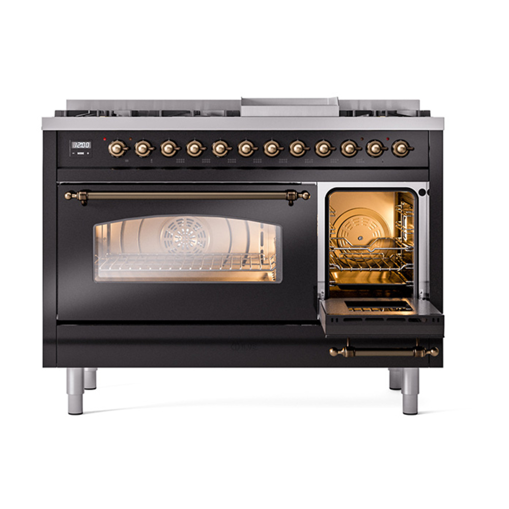 ILVE_UP48FNMPBKB_Nostalgie_II_48"_Dual_Fuel_Range_side_oven_door_opened