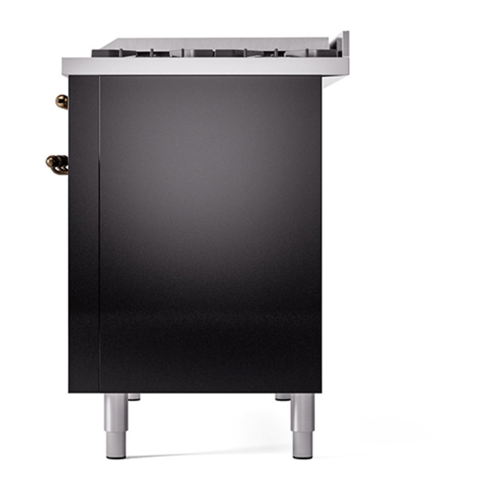 ILVE UP48FNMPBKB Nostalgie II 48 inch Dual Fuel Range with 5.02 cu. ft. Total Double Oven Capacity (8 Sealed Burners + Griddle, Natural Gas, Triple Glass Door, Glossy Black, Burnished) 12 ILVE_UP48FNMPBKB_Nostalgie_II_48"_Dual_Fuel_Range_right_side