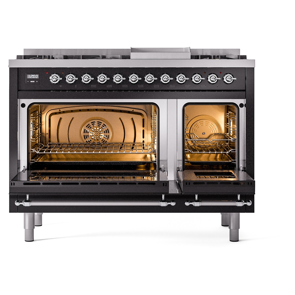 ILVE_UP48FNMPBKCLP_Nostalgie_II_48"_Dual_Fuel_Range_oven_door_opened