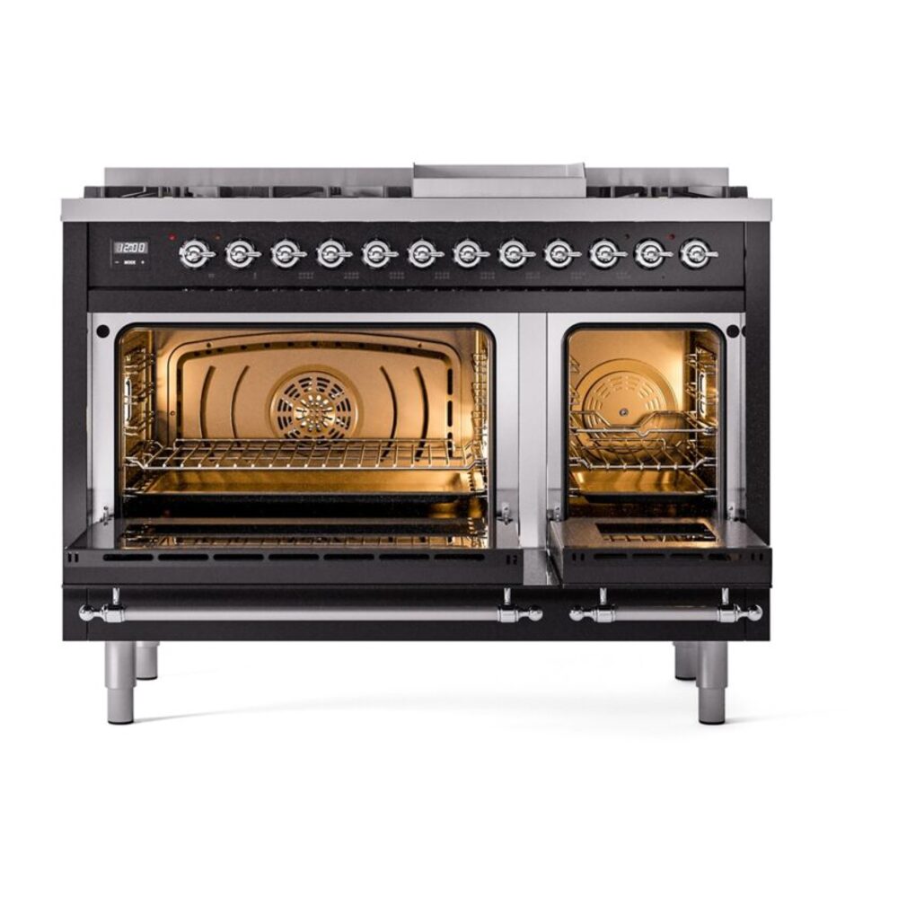 ILVE_UP48FNMPBKCLP_Nostalgie_II_48"_Dual_Fuel_Range_oven_door_opened