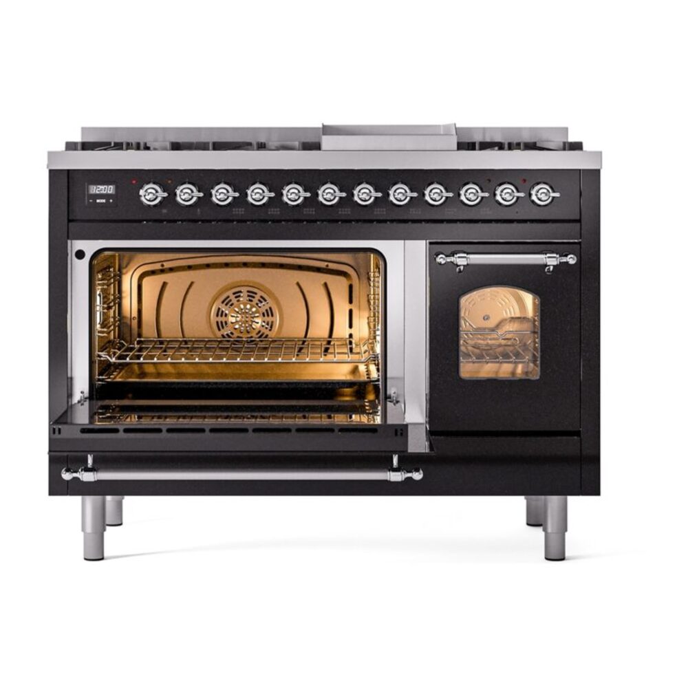 ILVE_UP48FNMPBKCLP_Nostalgie_II_48"_Dual_Fuel_Range_main_oven_door_opened