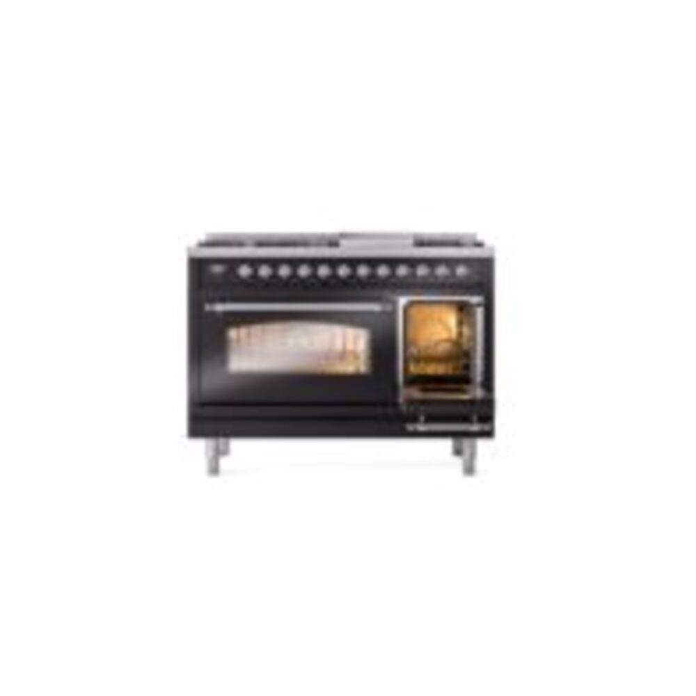 ILVE_UP48FNMPBKCLP_Nostalgie_II_48"_Dual_Fuel_Range_side_oven_door_opened