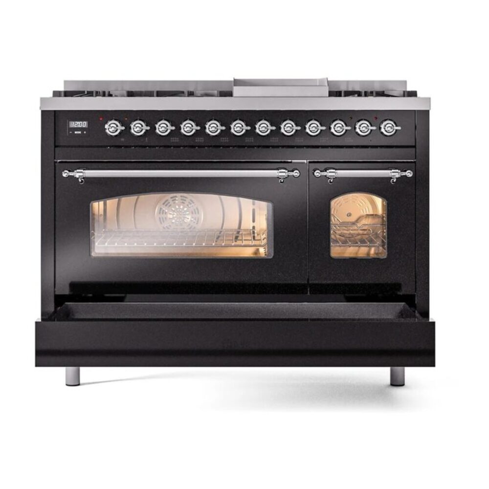 ILVE_UP48FNMPBKCLP_Nostalgie_II_48"_Dual_Fuel_Range_drawer_opened