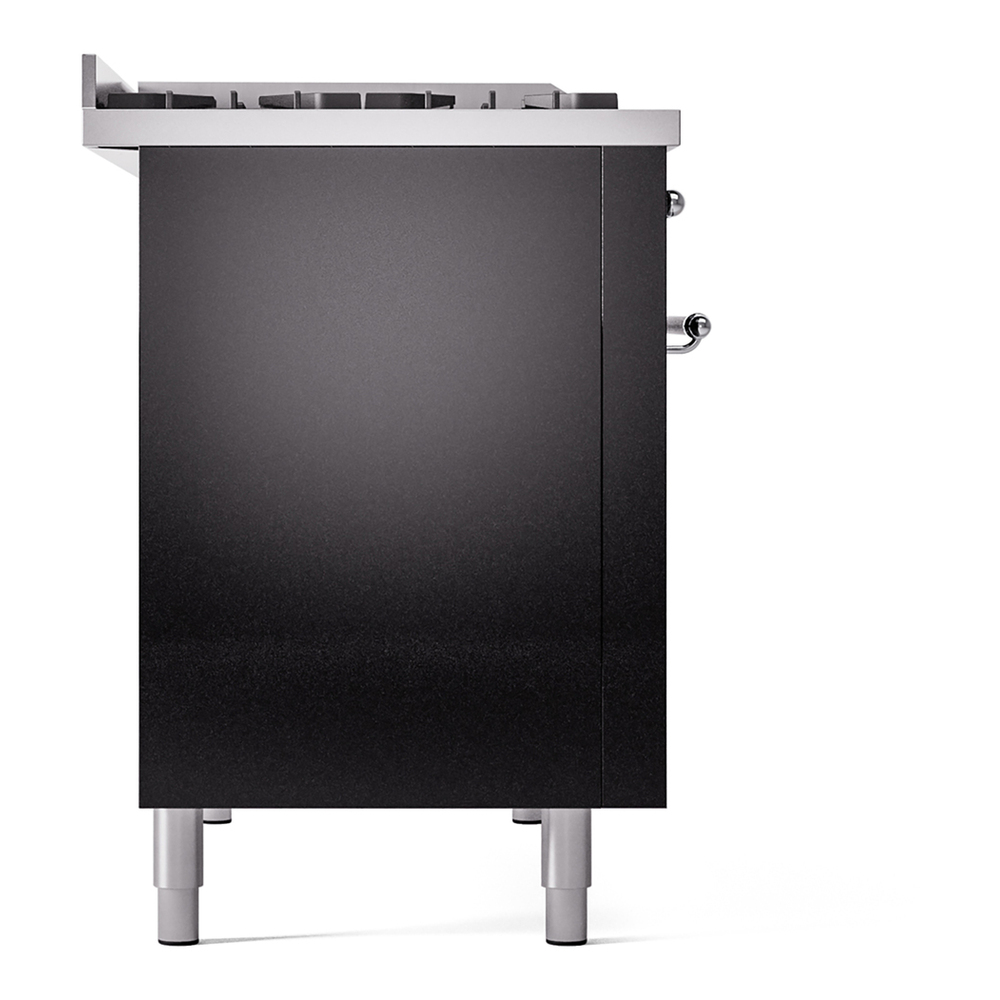 ILVE UP48FNMPBKCLP Nostalgie II 48 inch Dual Fuel Range with 5.02 cu. ft. Total Double Oven Capacity (8 Sealed Burners + Griddle, Liquid Propane, Triple Glass Door, Glossy Black, Chrome) 11 ILVE_UP48FNMPBKCLP_Nostalgie_II_48"_Dual_Fuel_Range_left_side