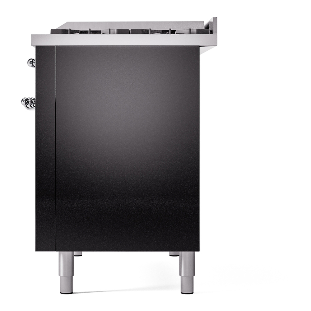 ILVE UP48FNMPBKCLP Nostalgie II 48 inch Dual Fuel Range with 5.02 cu. ft. Total Double Oven Capacity (8 Sealed Burners + Griddle, Liquid Propane, Triple Glass Door, Glossy Black, Chrome) 12 ILVE_UP48FNMPBKCLP_Nostalgie_II_48"_Dual_Fuel_Range_right_side