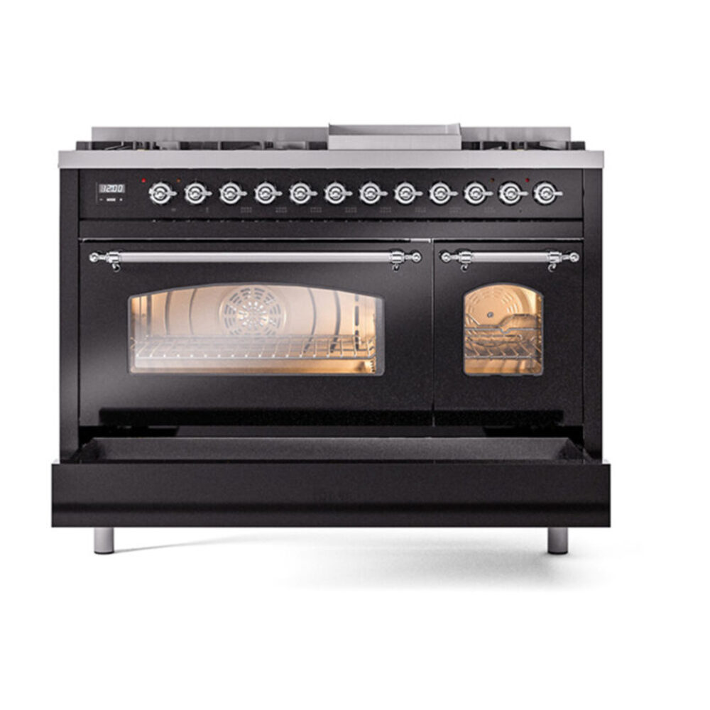 ILVE_UP48FNMPBKC_Nostalgie_II_48"_Dual_Fuel_Range_drawer_opened